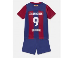 Lacne Dětský Futbalové dres Barcelona Robert Lewandowski #9 2023-24 Krátky Rukáv - Domáci (+ trenírky)